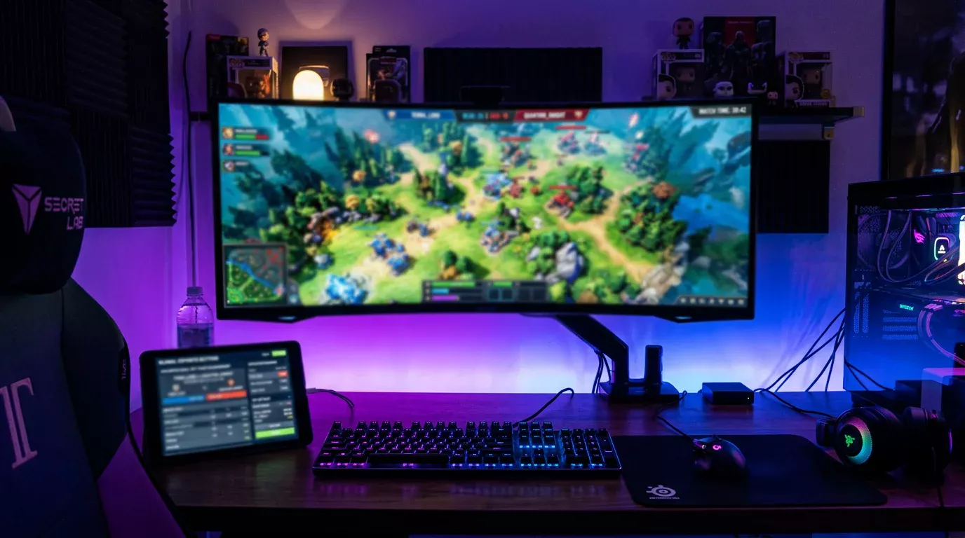 Monitor gamingowy z rozgrywką e-sportową i panel zakładów